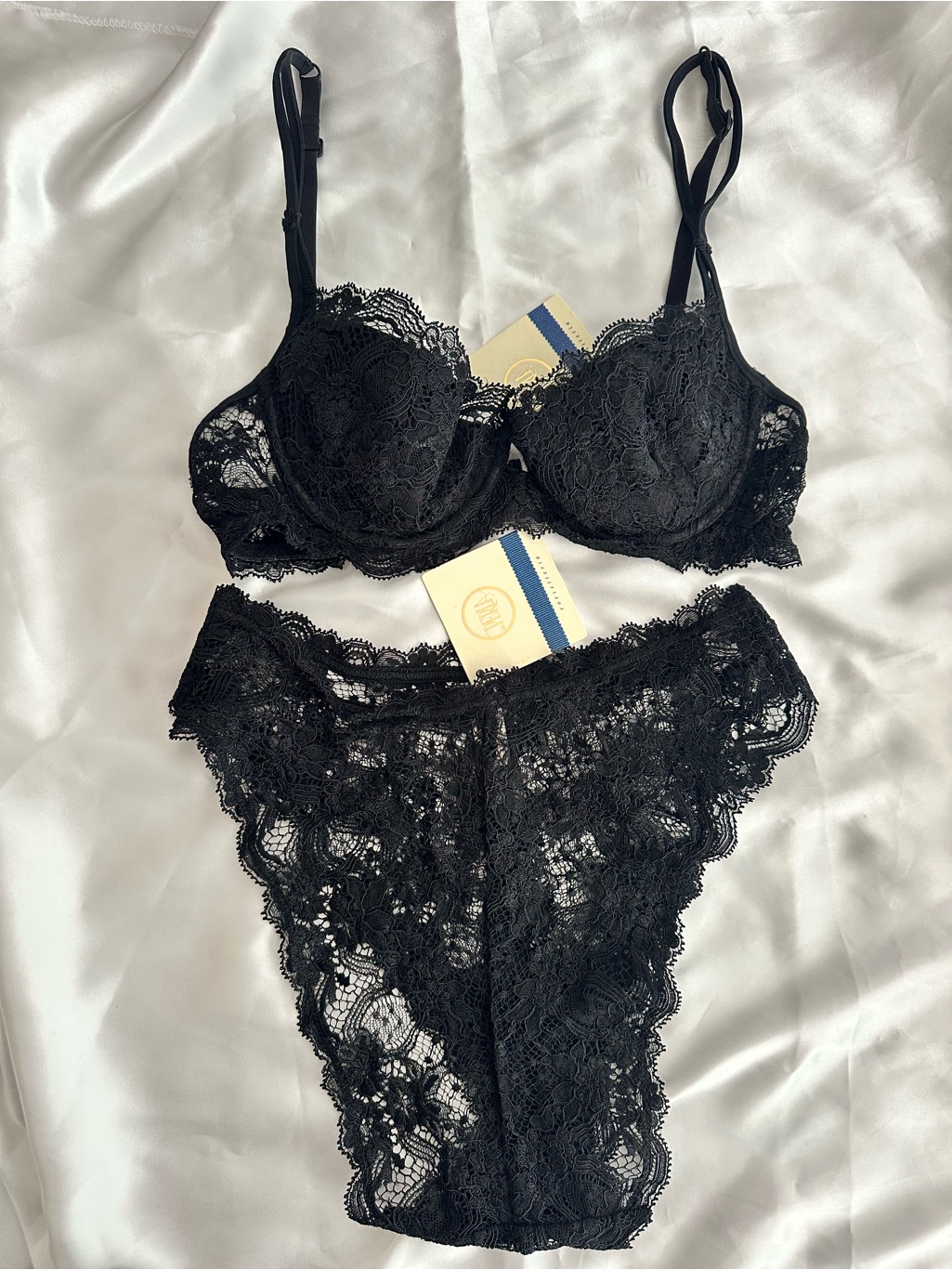 La Perla Black Lace Underwire Bra And Lace Bikini Brief Set